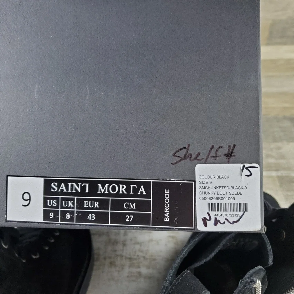 Saint Morta Chunky Mens Ankle Boots Sz 9 Black Leather Lace-Up Side Zipper